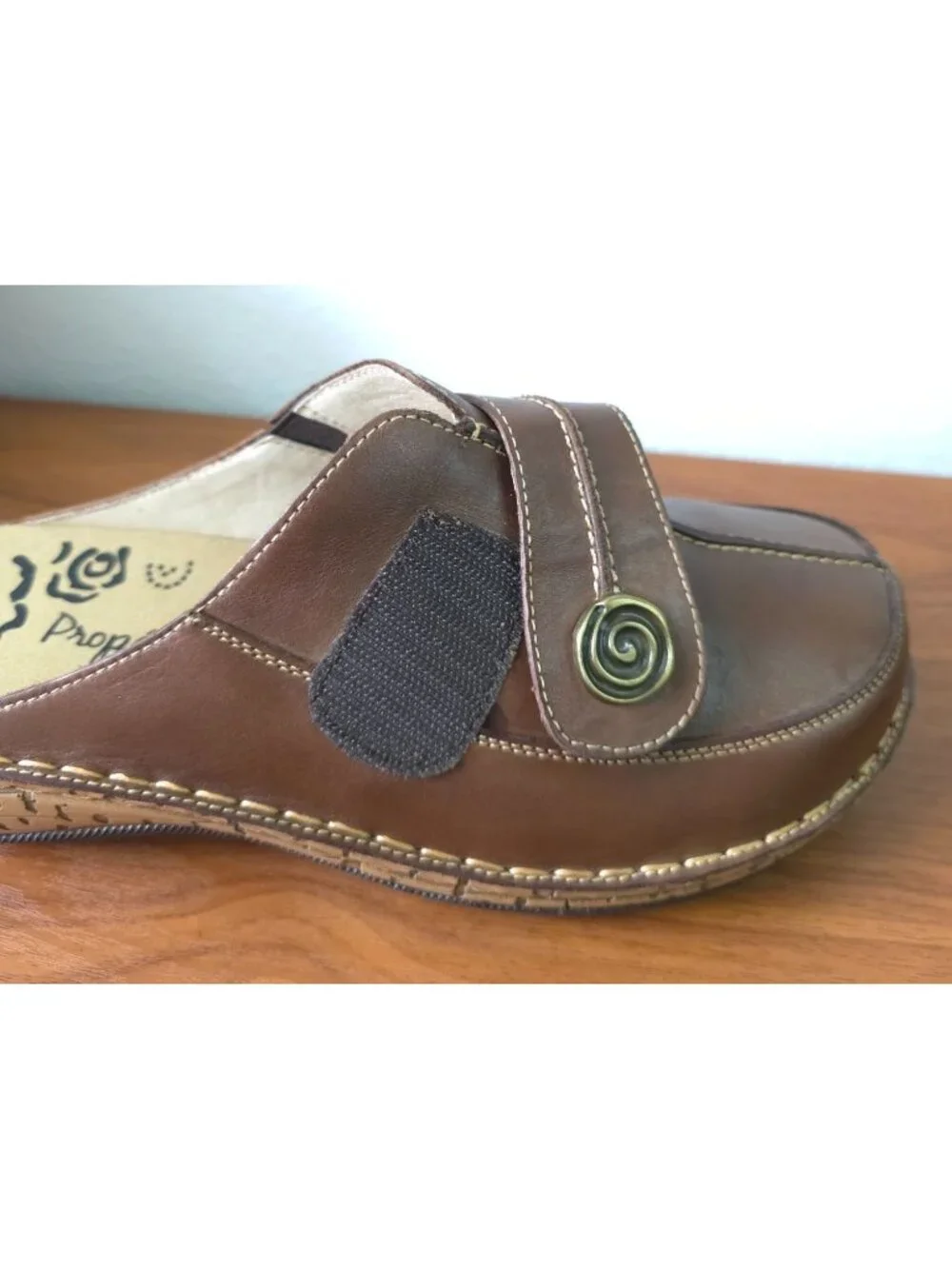 Propet JANA Brown Leather Comfort  Slip-On Adjustable Clog Mules Womens 10X (2E) - Picture 7 of 8